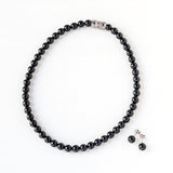 天然8mmジェット ネックレス&イヤリング(ピアス) 2点セット
