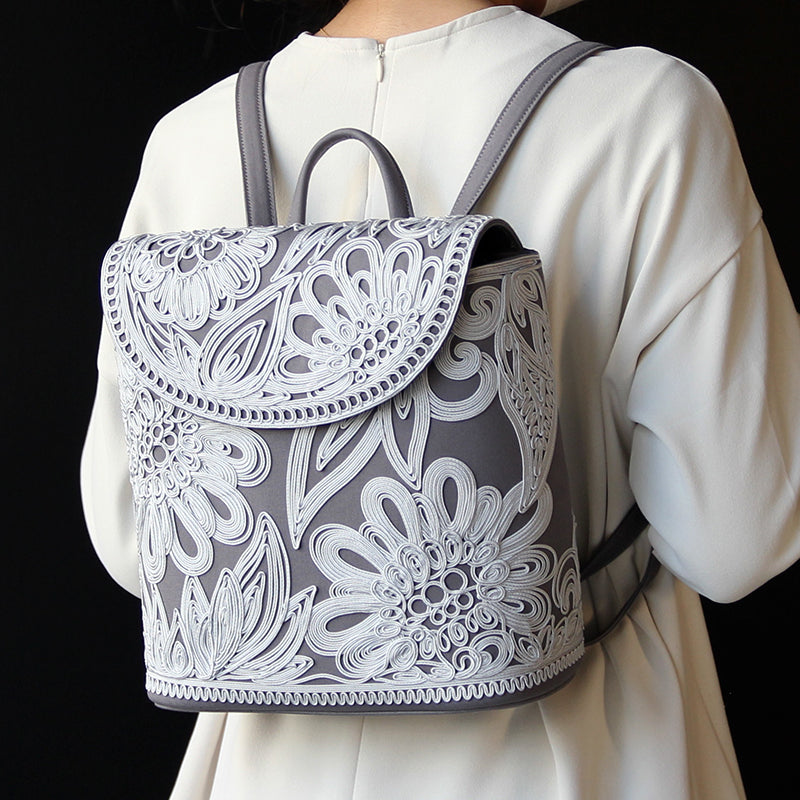 elegant cord embroidery backpack