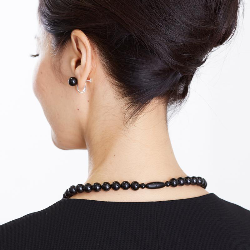 [Set discount] Natural 10mm jet necklace &amp; earrings (pierced earrings) 2-piece set