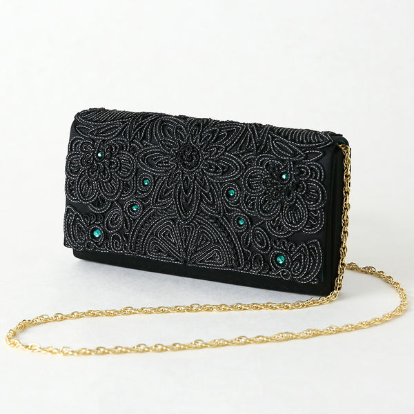 Jewel flower cord embroidery chain bag